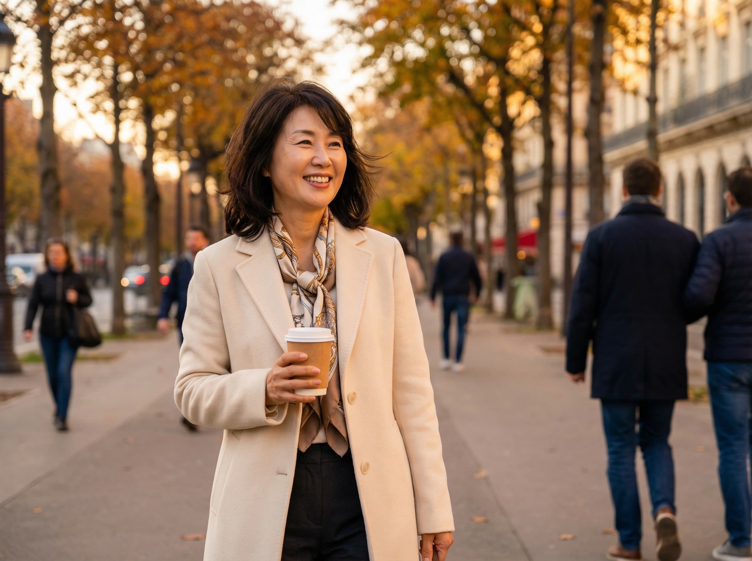 가로수길 산책하는 여성