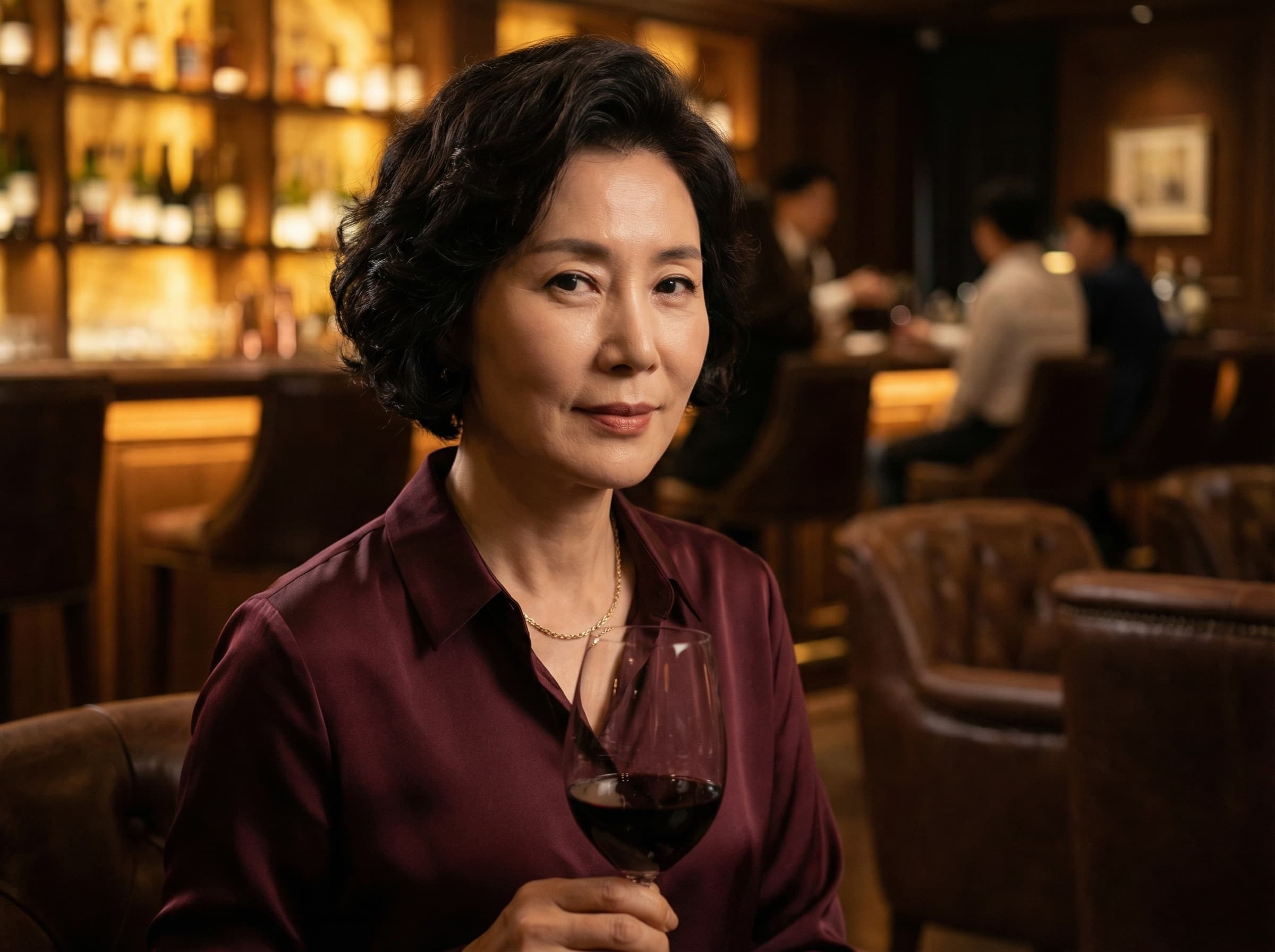 와인바의 우아한 여성