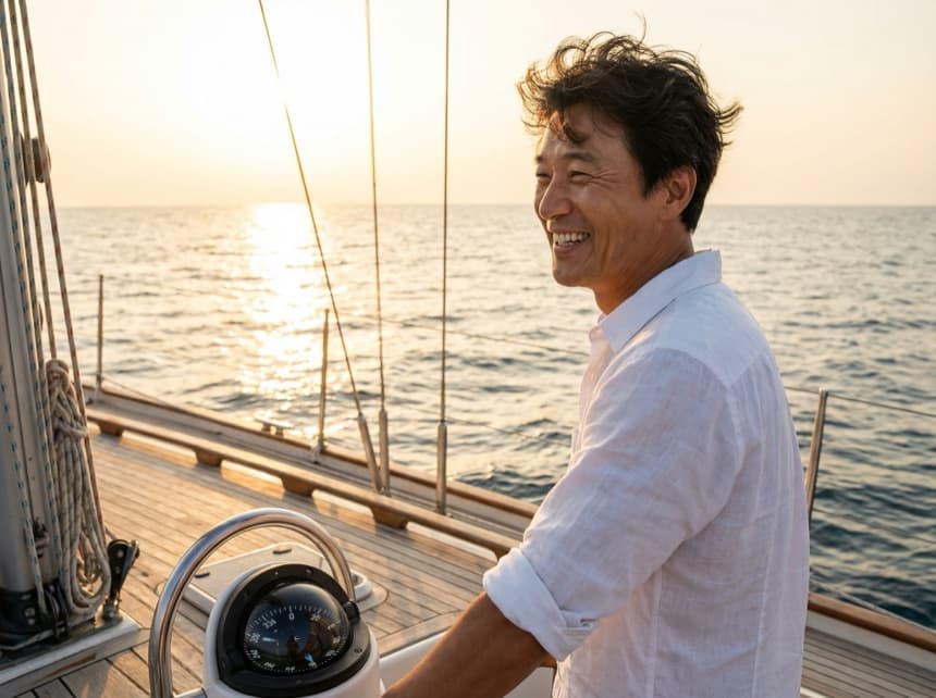 요트 위의 활동적인 남성